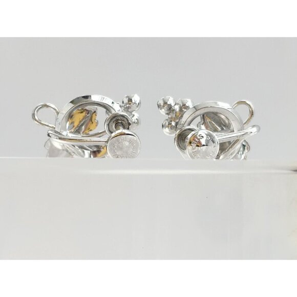 Maple Leaf Screw Back Sterling Silver Rhinestone Vintage Foliage Stud Earrings - Picture 8 of 9